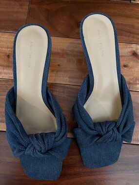 Ann Taylor Dark Blue Denim Knot Slide Mules